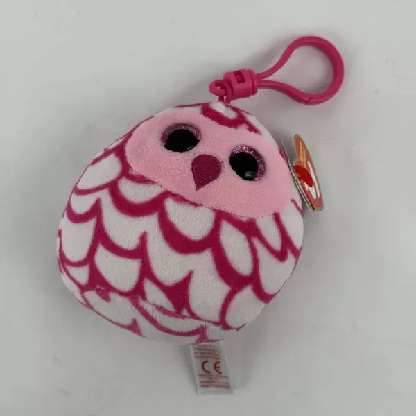 2022 TY Mini Beanie Squish-A-Boos Plush PINKY the Pink Owl 3 inches Key Clip