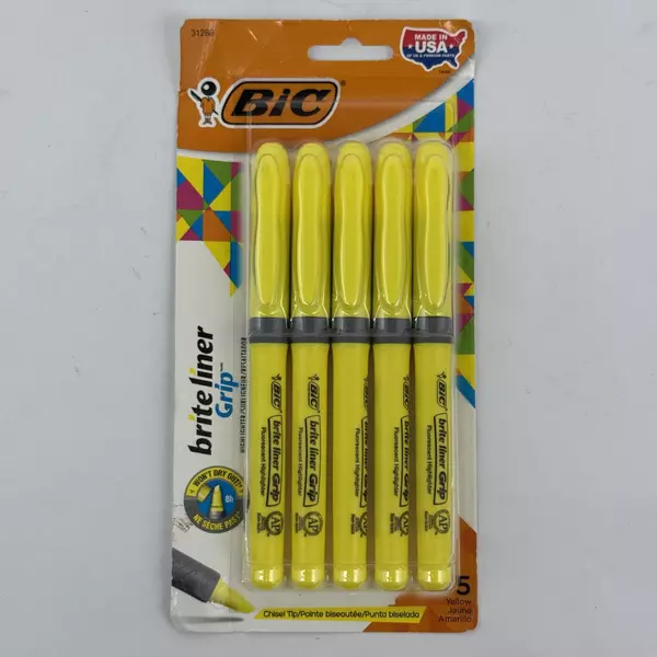 BIC Brite Liner Grip Highlighter Chisel Tip Yellow 5-Count