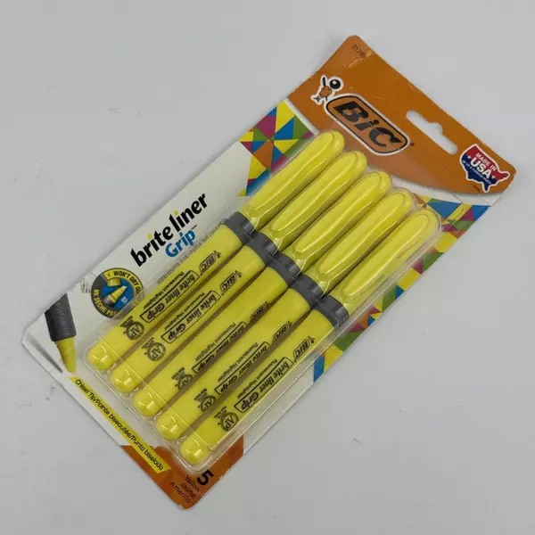 BIC Brite Liner Grip Highlighter Chisel Tip Yellow 5-Count