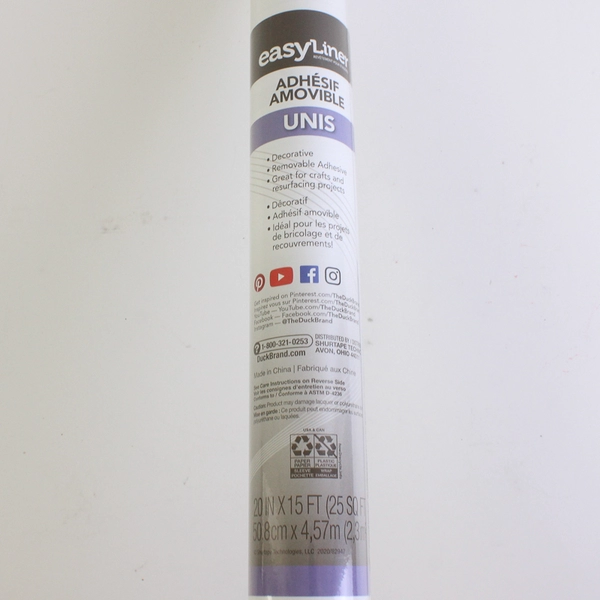 Duck EasyLiner Removable Adhesive Laminate Solids White 20 In x 15 Ft