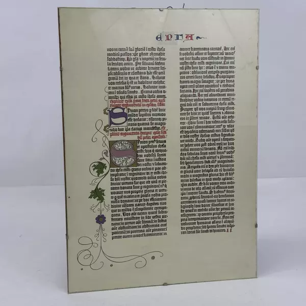 Glass Framed Parchment Print Of A Page From The Gutenberg Bible In Latin #1