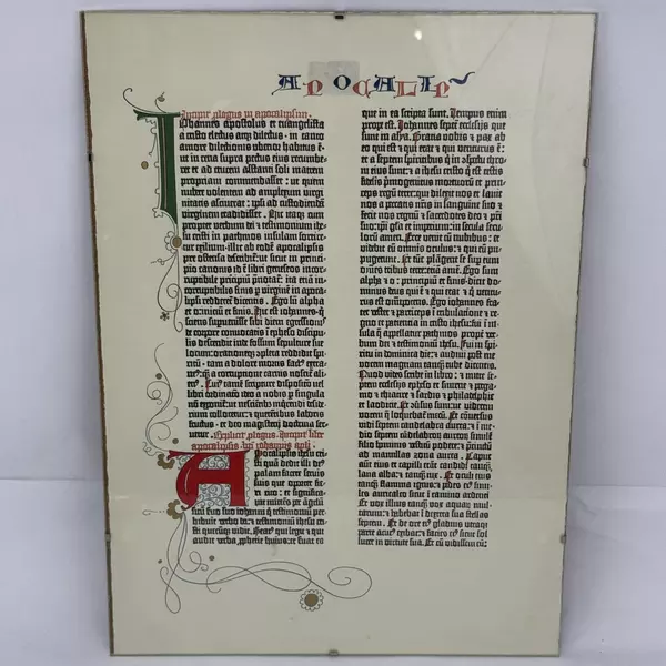 Glass Framed Parchment Print Of A Page From The Gutenberg Bible In Latin #2