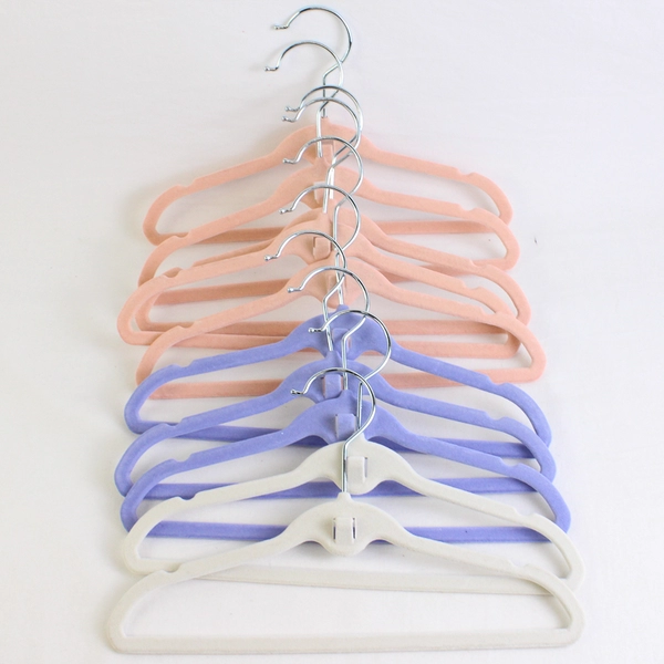 Lot of 10 Various Colors Flocked Child Clothing Hangers