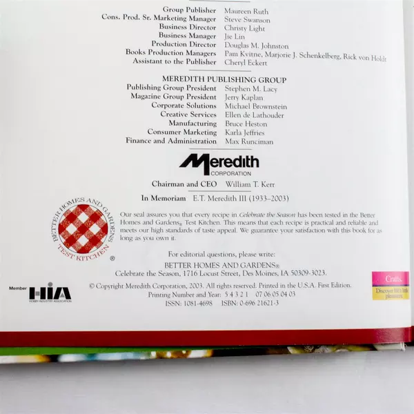 Better Homes & Gardens Celebrate The Season 2003 Hardcover First Edition