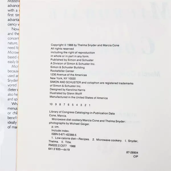 Microwave Diet Cookery 1988 Hardcover Cookbook Thelma Snyder Marcia Cone