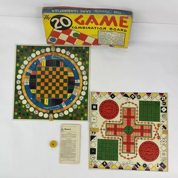 1936 Milton Bradley 20 Game Combination Board For Parts Gameboards And Box