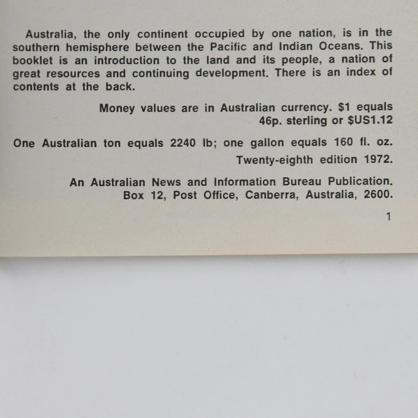 Australia In Brief A Mini Travel Guide 1972 28th Edition Paperback