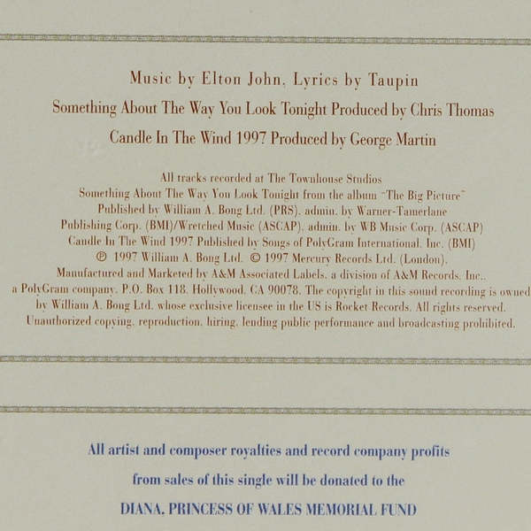 Elton John Single Something About The Way You Look CD 1997 