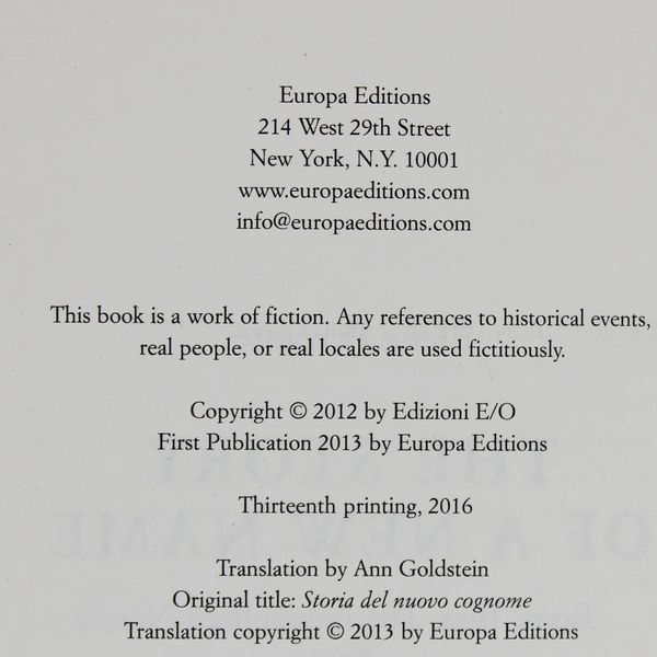 The Story of a New Name by Elena Ferrante #2 Neapolitan Novels 2013 Paperback