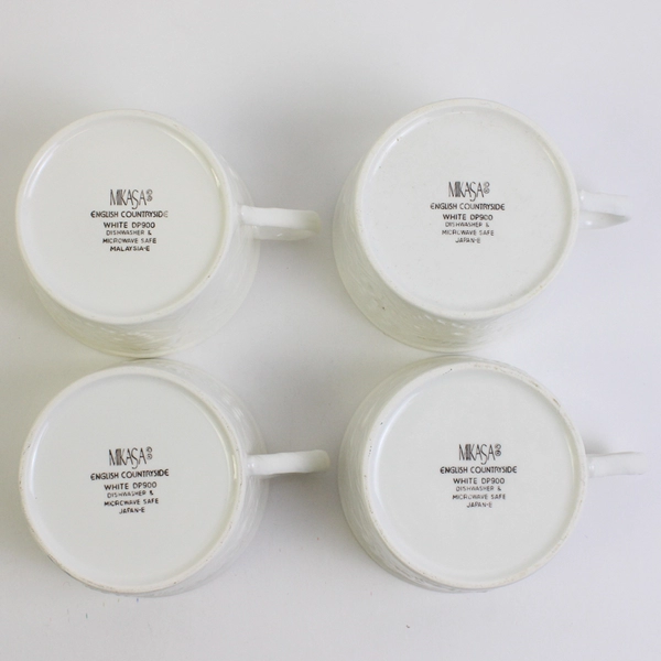 Lot Of 4 Mikasa English Countryside White Flat Coffee Cups Mugs DP900