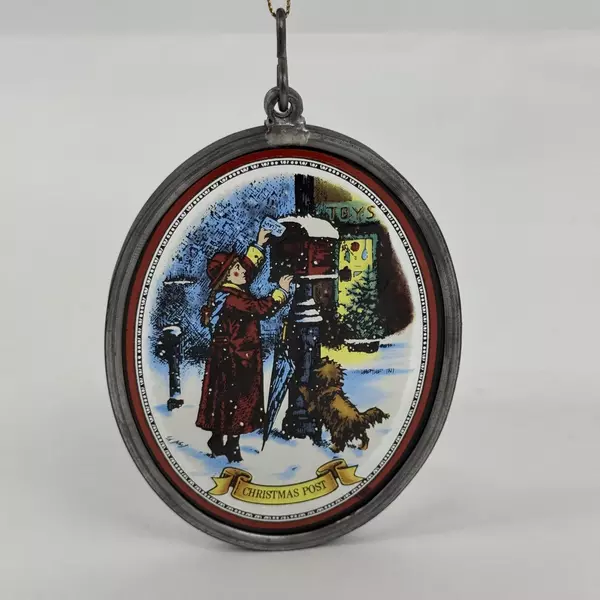 Victorian Girl and Dog Mailbox Scene Christmas Post Glass and Metal Suncatcher