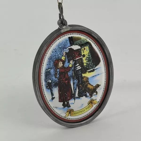 Victorian Girl and Dog Mailbox Scene Christmas Post Glass and Metal Suncatcher