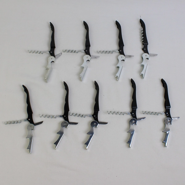 Lot Of 9 Unbranded Corkscrew Wine Bottle Opener Silver/Black 5" Long
