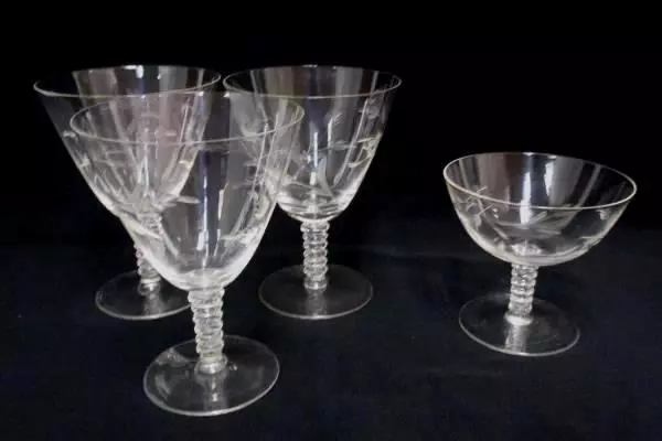 4 Replacement Etched Glass Floral Sorbet Cordial Champagne Stemware Crystal 