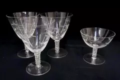 4 Replacement Etched Glass Floral Sorbet Cordial Champagne Stemware Crystal 