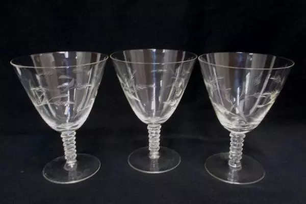 4 Replacement Etched Glass Floral Sorbet Cordial Champagne Stemware Crystal 