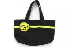Cute Black Yellow Polka Dot Floral Tote Bag Purse - Medium Cotton Blend
