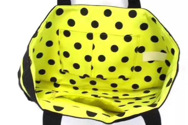 Cute Black Yellow Polka Dot Floral Tote Bag Purse - Medium Cotton Blend
