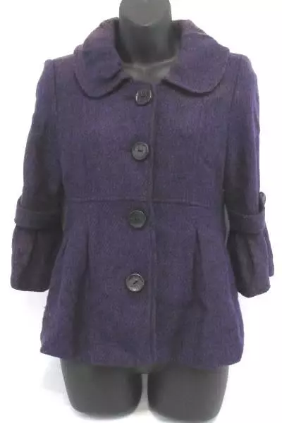 Event Purple Wool Blend Peacoat Jacket Girls' Small Flared Sleeves Buttons