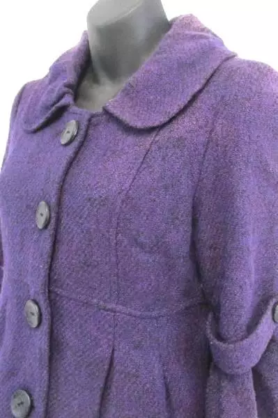 Event Purple Wool Blend Peacoat Jacket Girls' Small Flared Sleeves Buttons