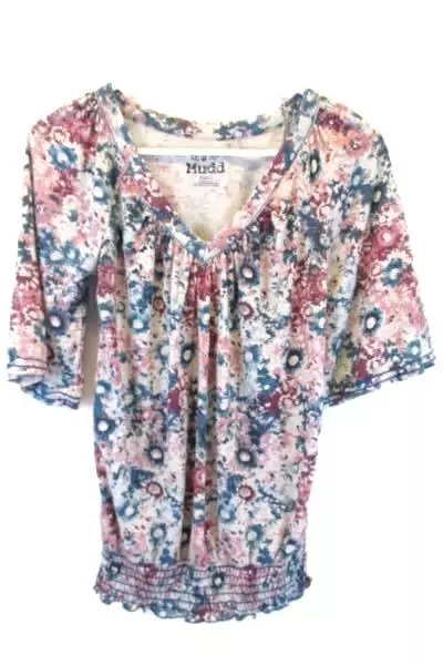 Mudd Women's Pink and Blue Floral Shirt Size Small