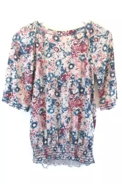 Mudd Women's Pink and Blue Floral Shirt Size Small