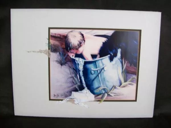 'Looking For The Soap' Painting By Geri Lee Lithograph Boy Dog in Bucket COA