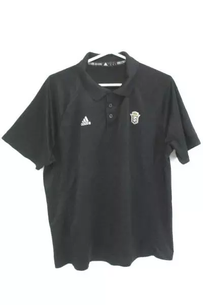 Adidas Men's Large Black Golf Polo Shirt with Gold & White Logo - Pre-Owned