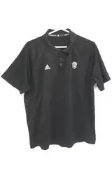 Adidas Men's Large Black Golf Polo Shirt with Gold & White Logo - Pre-Owned