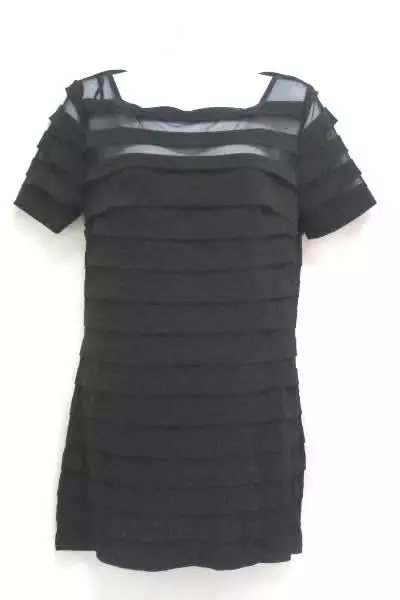 AA Studio AA Women's Black Mini Cocktail Dress Size 8 Ruffled Sheer Top