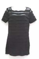 AA Studio AA Women's Black Mini Cocktail Dress Size 8 Ruffled Sheer Top