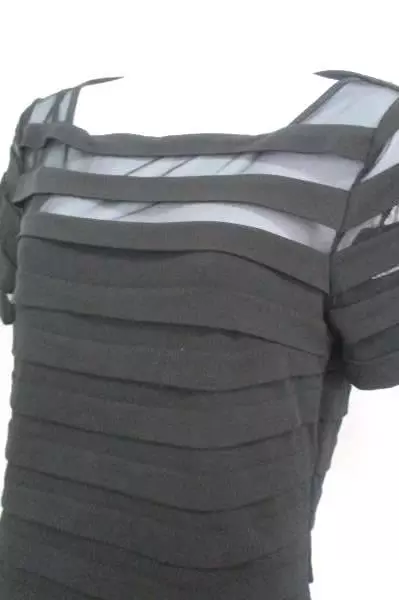 AA Studio AA Women's Black Mini Cocktail Dress Size 8 Ruffled Sheer Top