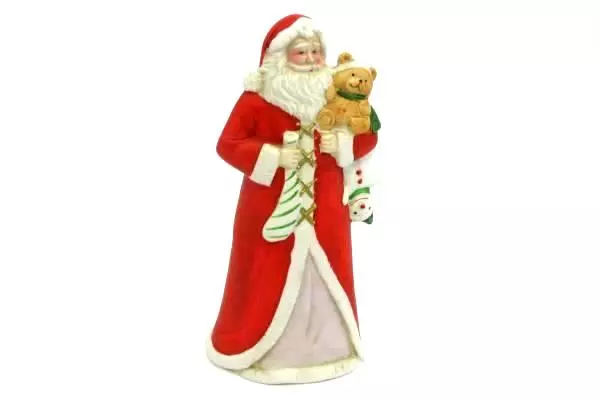 Lot of 2 Hand Painted Santa Figurine & Hanging Bells Holiday Decor