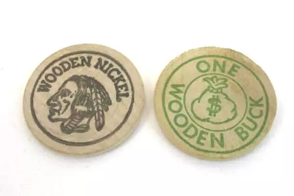 Lot of 2 Vintage Wooden Tokens: Wildwood Realty and Fritz's Chicago
