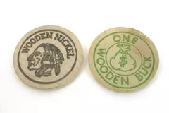 Lot of 2 Vintage Wooden Tokens: Wildwood Realty and Fritz's Chicago