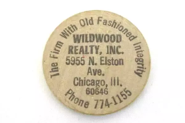 Lot of 2 Vintage Wooden Tokens: Wildwood Realty and Fritz's Chicago