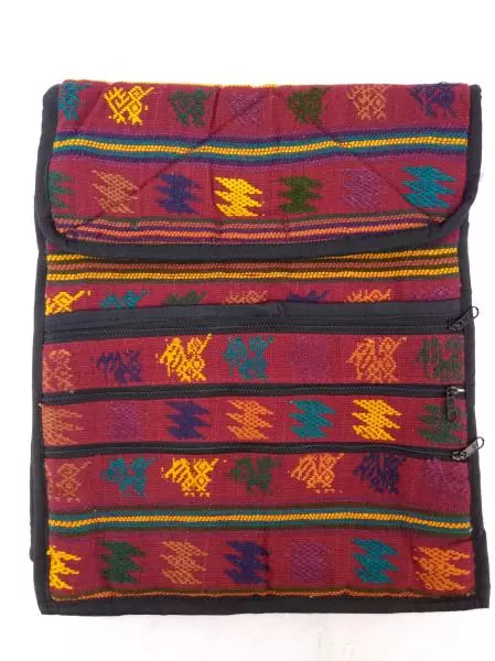 New Boho Burgundy Tribal Guatemalan Hand Woven Crossbody Bag 14"x12"