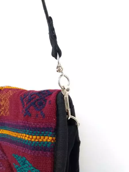 New Boho Burgundy Tribal Guatemalan Hand Woven Crossbody Bag 14"x12"