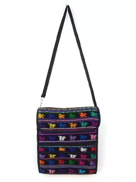 New Large Crossbody Bag Black Boho Festival Guatemalan Hand Woven Mochila 