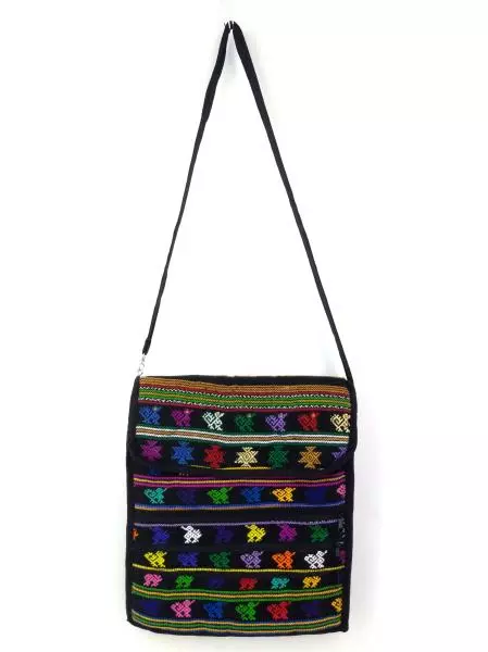 Guatemalan Crossbody Bag Hand Woven Mochila Large Concerned Crafts Black New