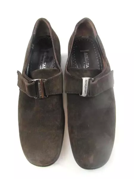 Aquatalia Marvin K Shoes Dark Brown Suede Leather Buckle Wedge Italy Women's 7