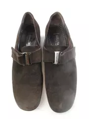 Aquatalia Marvin K Shoes Dark Brown Suede Leather Buckle Wedge Italy Women's 7