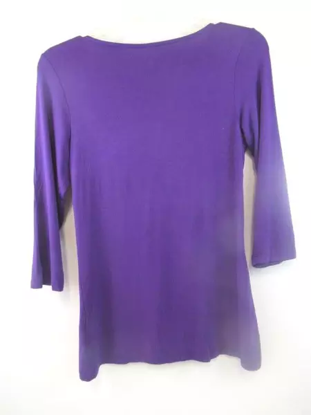 GNW Shirt Top Purple 3/4 Sleeves V-Neckline Rouching Stretch Women's Size Small