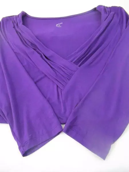 GNW Shirt Top Purple 3/4 Sleeves V-Neckline Rouching Stretch Women's Size Small