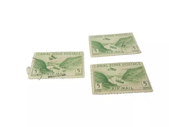 Lot of 3 Used 1931 Canal Zone 5 Cents Air Mail Stamps Scott C7 Collection