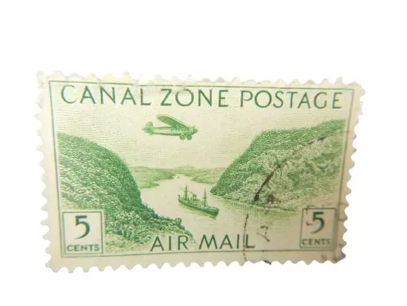 Lot of 3 Used 1931 Canal Zone 5 Cents Air Mail Stamps Scott C7 Collection