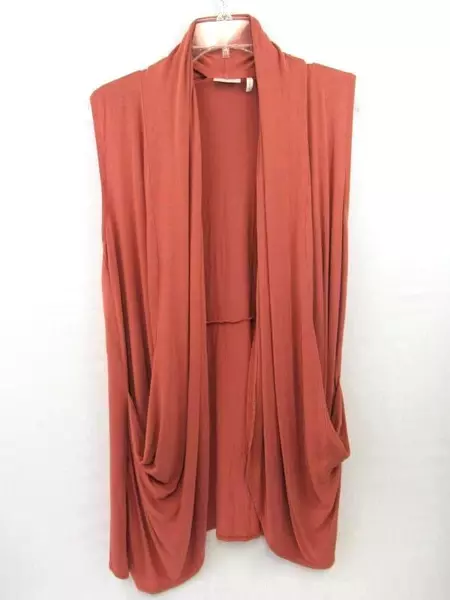 Logo Lori Goldstein Cardigan Vest Terra Cotta Slouch Pockets Sheer Women's Small