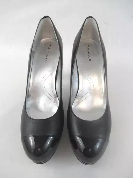 Tahari Laura High Heels Platform Stilettos Black Patent Leather Toe Women's 7M 