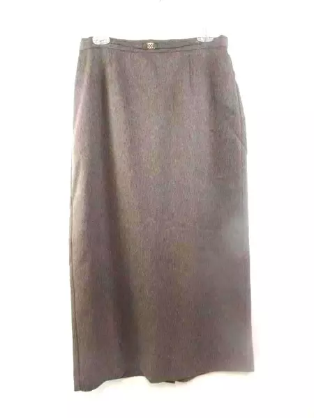 Vtg JM Collection Skirt Long Brown Back Vent Faux Belt Silver Metal Women's 10