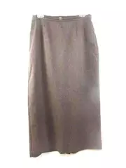 Vtg JM Collection Skirt Long Brown Back Vent Faux Belt Silver Metal Women's 10